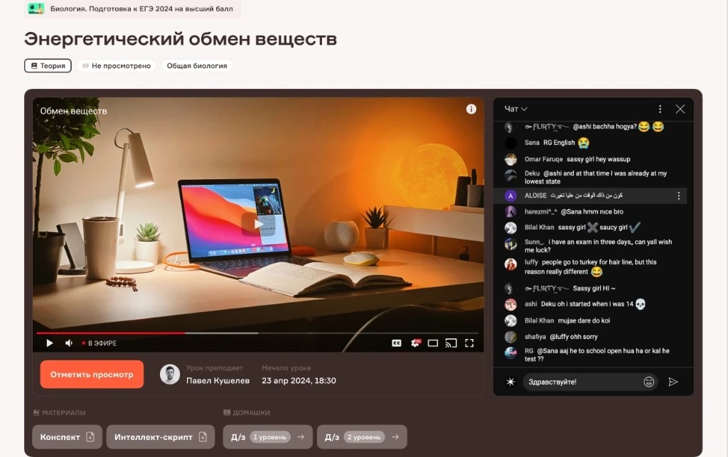 Живой вебинар с чатом в личном кабинете ЕГЭ HUB